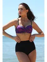 Önden Düğümlü Yüksel Bel Straplez Mor Bikini Akbeniz 35006 Mor görsel 5