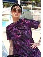 Gül Desenli Kısa Kollu Yarım Tesettür Mayo Akbeniz 33014 Mor görsel 4