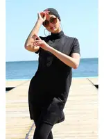 Balıkçı Yaka Kısa Kollu Siyah Yarım Tesettür Mayo Akbeniz 33015 Siyah farklı açı