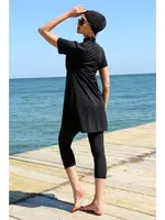 Balıkçı Yaka Kısa Kollu Siyah Yarım Tesettür Mayo Akbeniz 33015 Siyah görsel 5