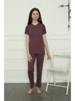 Kız Çocuk Penye Pijama Takım Akbeniz 20399 Mürdüm