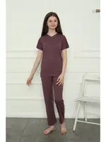 Kız Çocuk Penye Pijama Takım Akbeniz 20399 Mürdüm detay görünüm