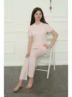Kısa Kollu Kız Çocuk Penye Pijama Takım Akbeniz 20400 Pembe farklı açı