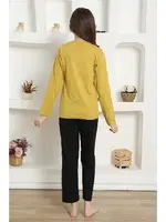 Yazılı Uzun Kollu Kız Çocuk Penye Pijama Takım Akbeniz 20420 Sarı farklı açı