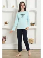 Kız Çocuk Kelebekli Penye Pijama Takım Akbeniz 20421 Su Yeşili