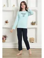 Kız Çocuk Kelebekli Penye Pijama Takım Akbeniz 20421 Su Yeşili detay görünüm