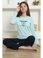 Kız Çocuk Kelebekli Penye Pijama Takım Akbeniz 20421 Su Yeşili görsel 6