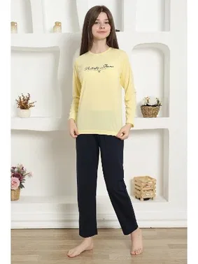 Akbeniz Kız Çocuk Yazılı Penye Uzun Kollu Pijama Takım Akbeniz 20422 - Alternatif Görünüm