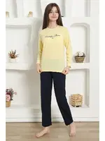 Kız Çocuk Yazılı Penye Uzun Kollu Pijama Takım Akbeniz 20422 Sarı detay görünüm