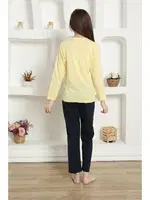 Kız Çocuk Yazılı Penye Uzun Kollu Pijama Takım Akbeniz 20422 Sarı farklı açı