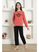 Kız Çocuk Uzun Kollu Penye Pijama Takım Akbeniz 20423 Mercan detay görünüm