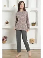 Çizgili Kız Çocuk Penye Pijama Takım Akbeniz 20424 Füme detay görünüm