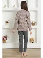 Çizgili Kız Çocuk Penye Pijama Takım Akbeniz 20424 Füme farklı açı