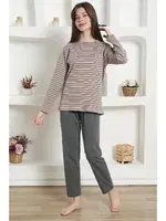 Çizgili Kız Çocuk Penye Pijama Takım Akbeniz 20424 Füme görsel 5