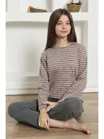 Çizgili Kız Çocuk Penye Pijama Takım Akbeniz 20424 Füme görsel 7