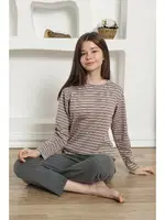 Çizgili Kız Çocuk Penye Pijama Takım Akbeniz 20424 Füme görsel 8