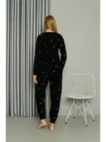 Merry Christmas Welsoft Polar Kadın Pijama Takımı Akbeniz 8514 Siyah görsel 4