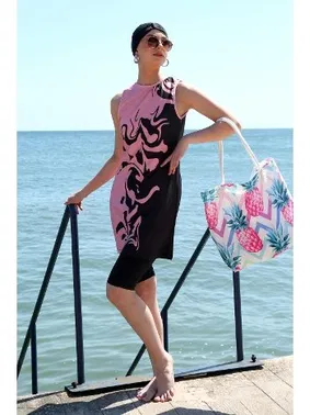 Akbeniz Taytlı Sıfır Kol Desenli Yarım Tesettür Mayo 33008 - Alternatif Görünüm