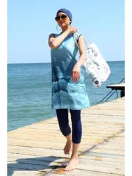 Akbeniz Desenli Sıfır Kollu Yarım Tesettür Mayo Akbeniz 33009