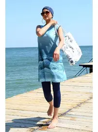 Akbeniz Desenli Sıfır Kollu Yarım Tesettür Mayo Akbeniz 33009