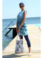 Desenli Sıfır Kollu Yarım Tesettür Mayo Akbeniz 33009 Mavi detay görünüm