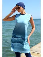 Desenli Sıfır Kollu Yarım Tesettür Mayo Akbeniz 33009 Mavi farklı açı