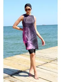 Akbeniz Sıfır Kollu Taytlı Desenli Yarım Tesettür Mayo 33011