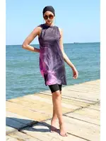 Sıfır Kollu Taytlı Desenli Yarım Tesettür Mayo 33011 Mor