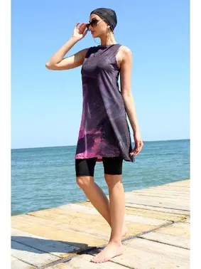 Akbeniz Sıfır Kollu Taytlı Desenli Yarım Tesettür Mayo 33011 - Alternatif Görünüm