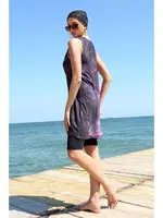 Sıfır Kollu Taytlı Desenli Yarım Tesettür Mayo 33011 Mor görsel 4