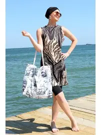 Akbeniz Leopar Sıfır Kollu Yarım Tesettür Mayo Akbeniz 33010