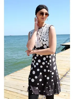 Akbeniz Puantiyeli Sıfır Kollu Yarım Tesettür Mayo Akbeniz 33012 - Alternatif Görünüm