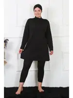 Tam Tesettür Büyük Beden Siyah Kadın Mayo Akbeniz 32026 Siyah