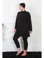 Tam Tesettür Büyük Beden Siyah Kadın Mayo Akbeniz 32026 Siyah farklı açı