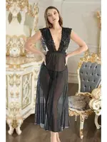 Arkası Açık Uzun Fantazi Tül Gecelik Akbeniz T-3008 Siyah detay görünüm