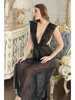 Arkası Açık Uzun Fantazi Tül Gecelik Akbeniz T-3008 Siyah farklı açı