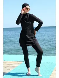 Akbeniz Uzun Kollu Likralı Siyah Tesettür Kadın Mayo 31055