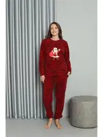 Noel Baba Polar Sevgili Kombini Kadın Pijama Takımı Akbeniz 50125 Kırmızı detay görünüm