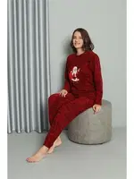 Noel Baba Polar Sevgili Kombini Kadın Pijama Takımı Akbeniz 50125 Kırmızı görsel 6
