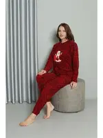 Noel Baba Polar Sevgili Kombini Kadın Pijama Takımı Akbeniz 50125 Kırmızı görsel 7