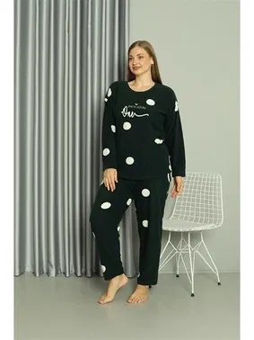 Akbeniz Puantiyeli Büyük Beden Welsoft Polar Kadın Pijama Takımı Akbeniz 808045 - Alternatif Görünüm
