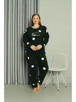 Puantiyeli Büyük Beden Welsoft Polar Kadın Pijama Takımı Akbeniz 808045 Petrol farklı açı