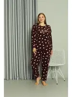 Welsoft Kalpli Polar Büyük Beden Kadın Pijama Takımı Akbeniz 808041 Bordo detay görünüm