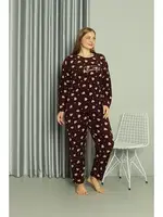 Welsoft Kalpli Polar Büyük Beden Kadın Pijama Takımı Akbeniz 808041 Bordo farklı açı