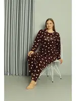Welsoft Kalpli Polar Büyük Beden Kadın Pijama Takımı Akbeniz 808041 Bordo görsel 4