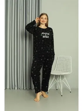 Akbeniz Uzun Kollu Welsoft Polar Büyük Beden Çiçekli Kadın Pijama Takımı Akbeniz 808043
