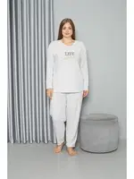 Büyük Beden Uzun Kollu Kadın Pijama Takımı Akbeniz Welsoft Polar 808050 Ekru farklı açı
