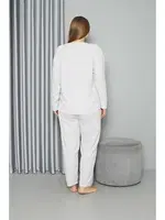 Büyük Beden Uzun Kollu Kadın Pijama Takımı Akbeniz Welsoft Polar 808050 Ekru görsel 5