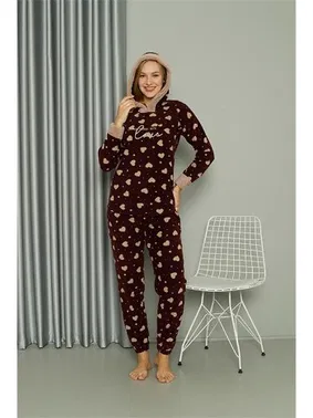Akbeniz Welsoft Polar Kalpli Kapşonlu Uzun Kollu Pijama Takımı Akbeniz 8513