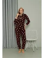 Welsoft Polar Kalpli Kapşonlu Uzun Kollu Pijama Takımı Akbeniz 8513 Bordo